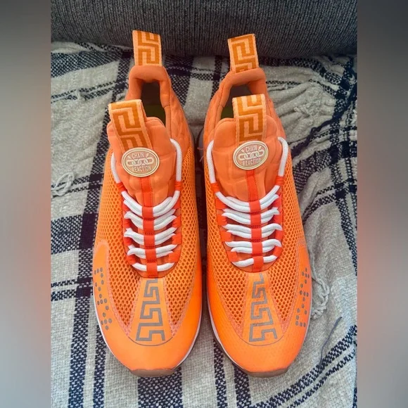 VERSACE MENS NEON ORANGE CHAIN REACTION SNEAKERS - Size 46 - $995 - Picture 3 of 14